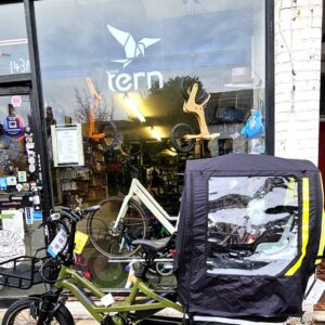 Tern GSD S10 Gen 3 with Clubhouse, Storm Box and Storm Shield outside Butternut Bikes in Crouch End