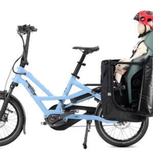 Tern Storm Box Mini Gen 2, side view on a Tern HSD around a child seat