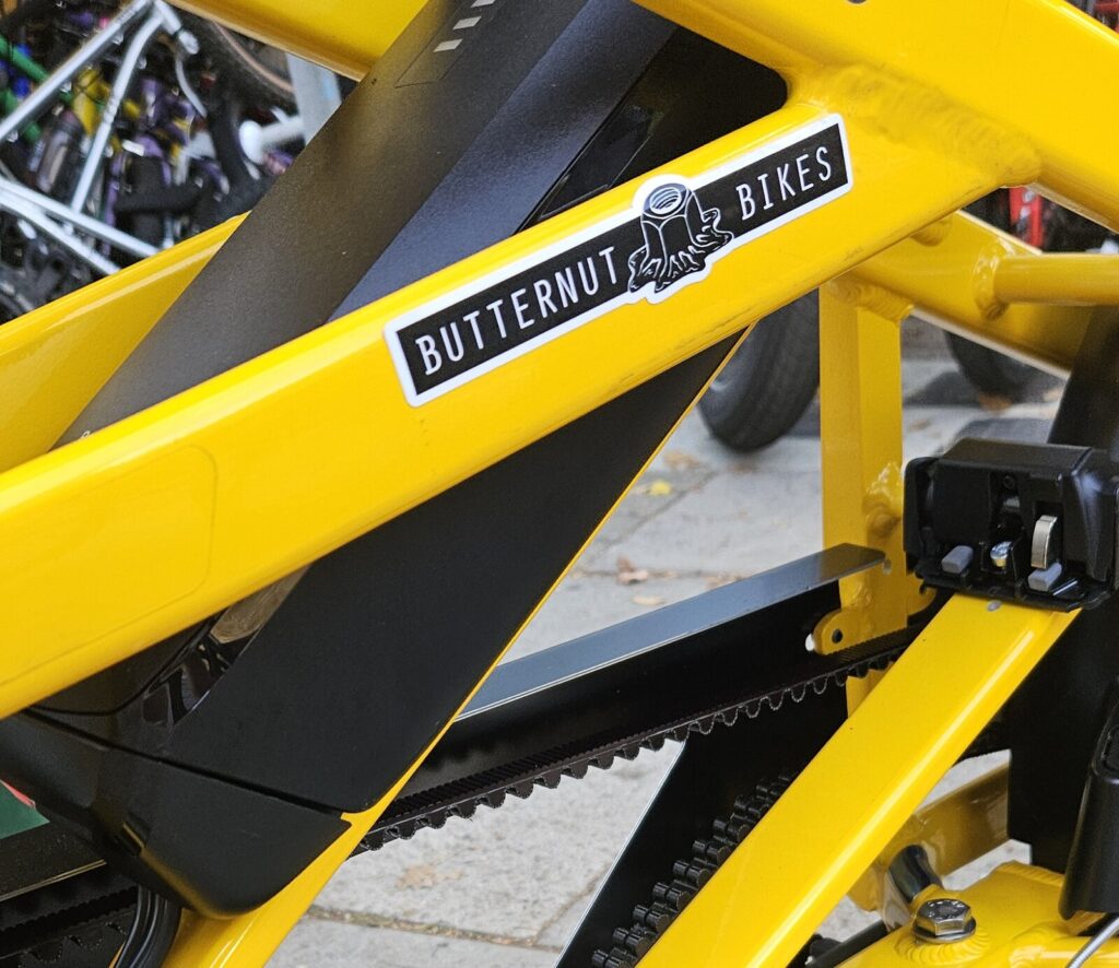 Gates belt drive on a yellow Tern GSD P00 at Butternut Bikes