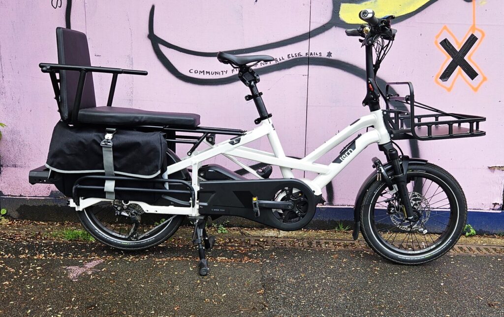 Pearl White Tern GSD S10 Gen 3 cargo bike outside Butternut Bikes in Crouch End