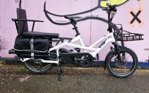 Pearl White Tern GSD S10 Gen 3 cargo bike outside Butternut Bikes in Crouch End