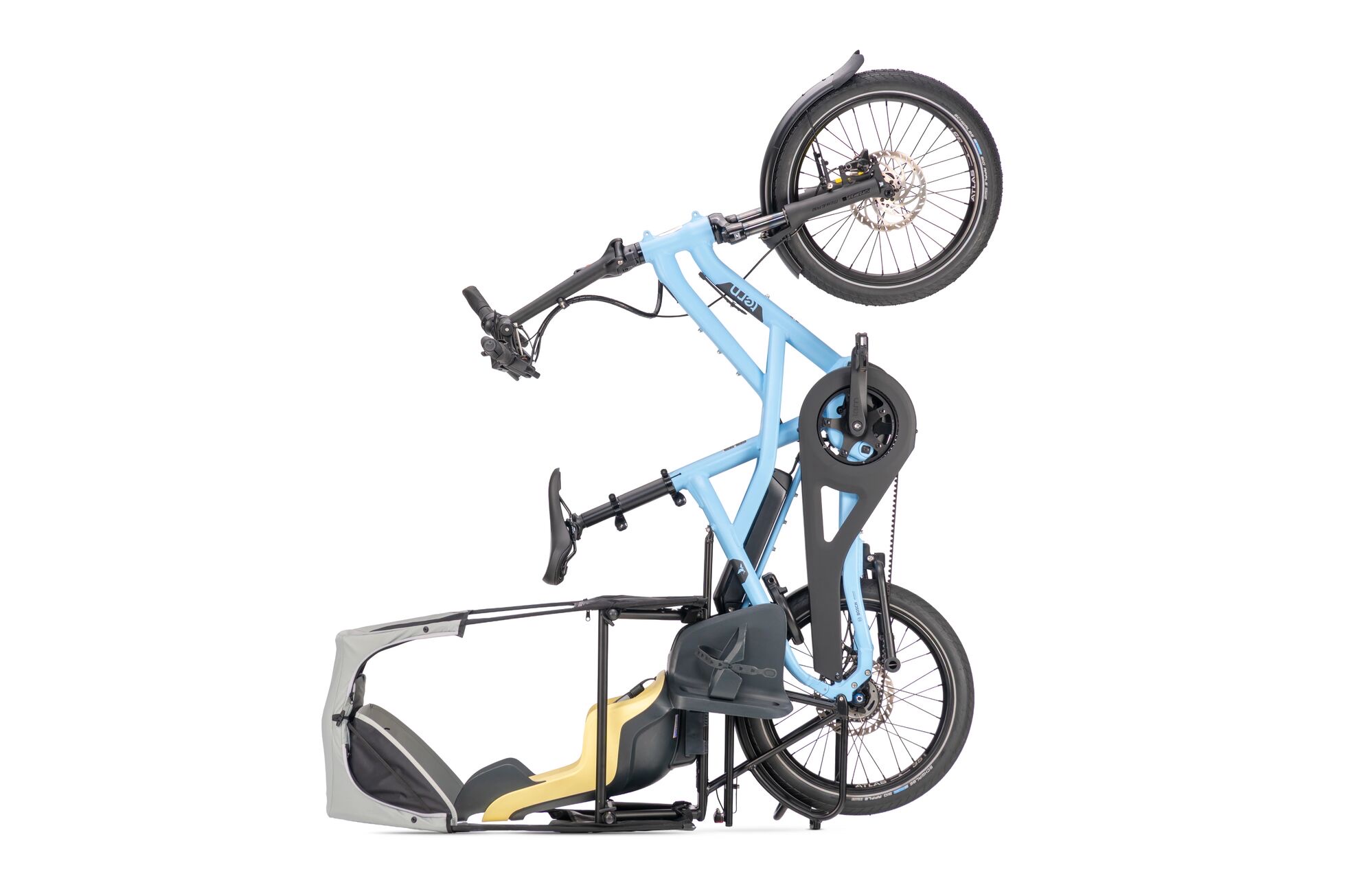 Tern HSD parked vertically with the Sun Shield Mini fitted